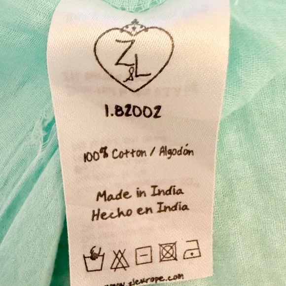 Anthropologie Top Z&L Made with With Love Boho Kaftan Aqua Floral Pom Pom Trim - Picture 4 of 7